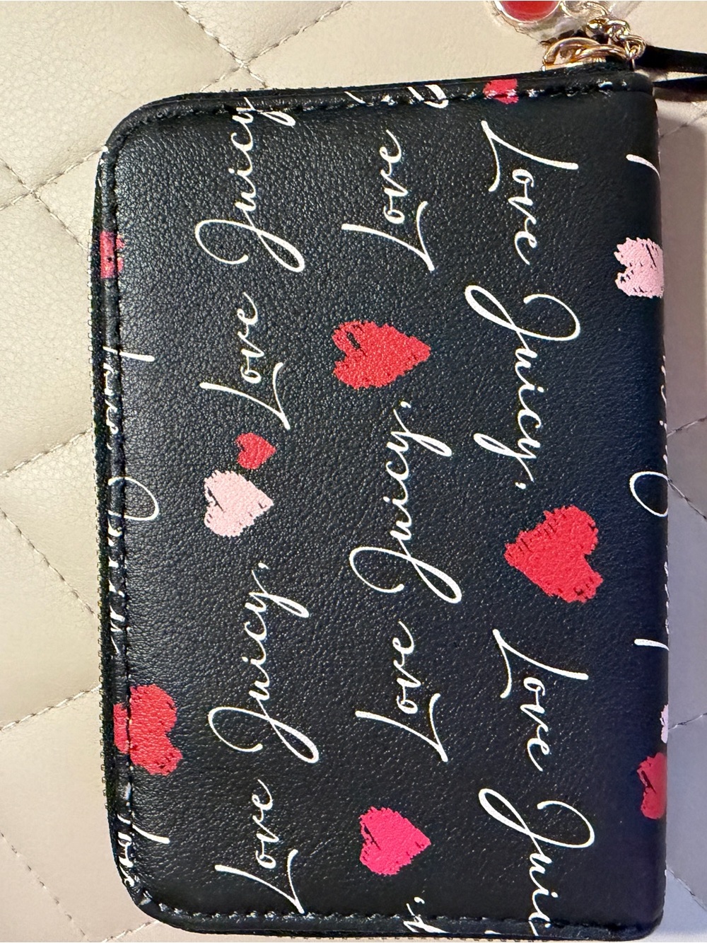 Juicy Couture Black WRISTLET Wallet with Red and Pink Heart Print